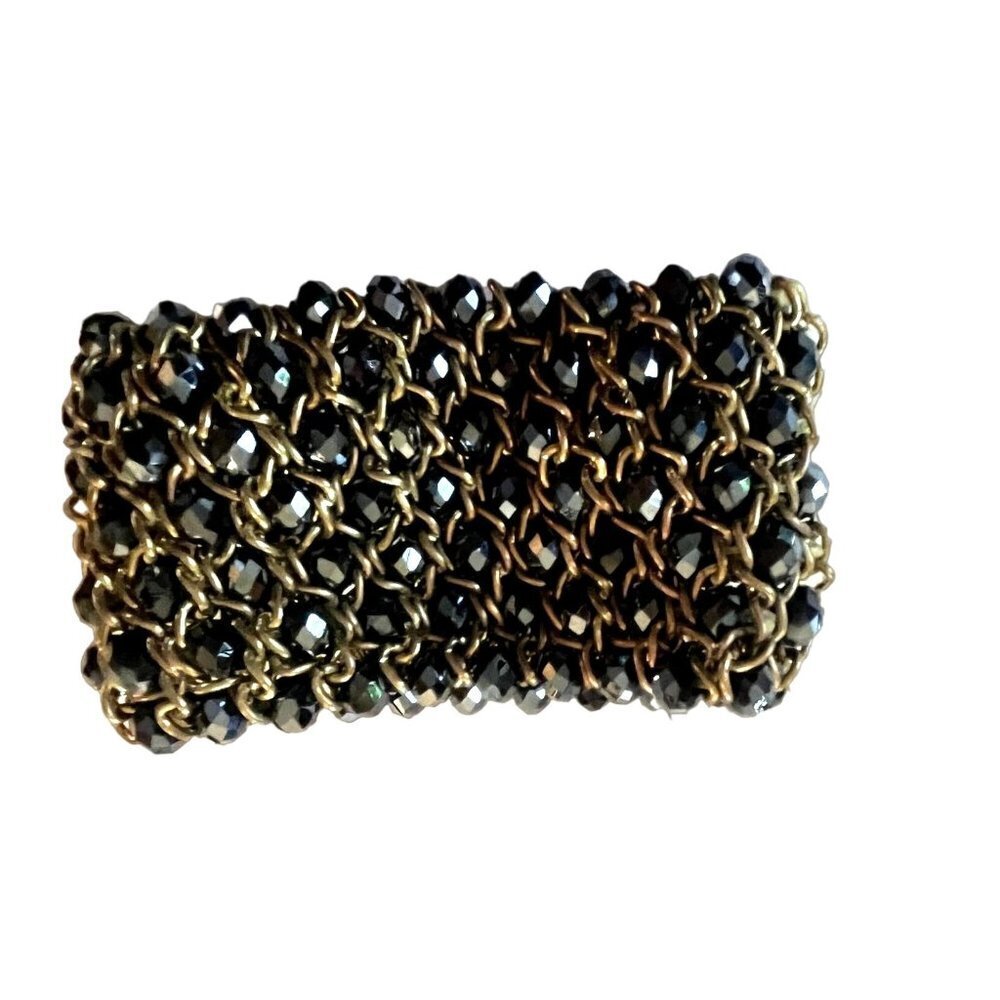 Black & Gold Woven Rhinestone Chunky Statement Bracelet